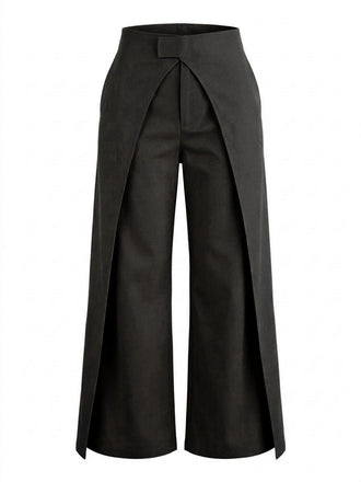 Pantaloni a Gamba Larga Tinta Unita con Incrocio Anni '40