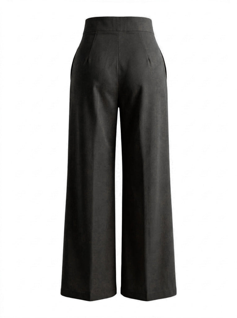 Pantaloni a Gamba Larga Tinta Unita con Incrocio Anni '40 2