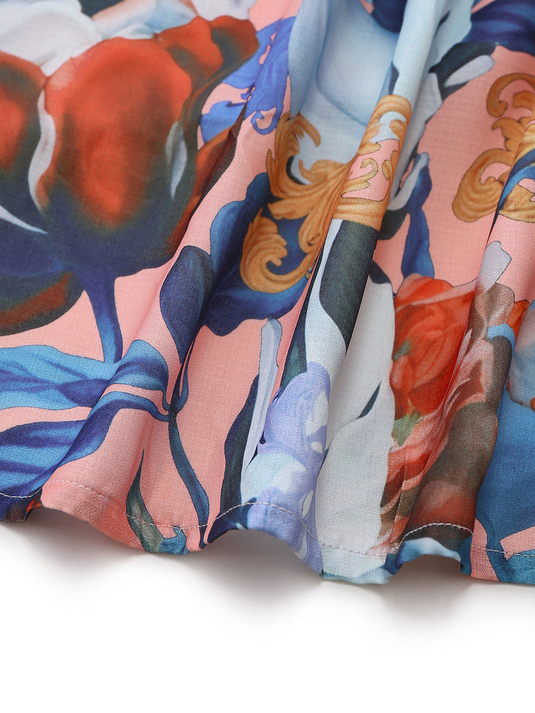 Abito con Colletto e Cintura a Fiori con Maniche a Lanterna Anni '70 6