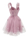 Miniabito Homecoming rosa anni '60 in tulle glitterato con farfalle