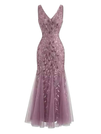 Abito Slim Senza Maniche Scollo a V con Ricamo e Tulle Anni '30 2