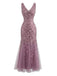 Abito Slim Senza Maniche Scollo a V con Ricamo e Tulle Anni '30 2