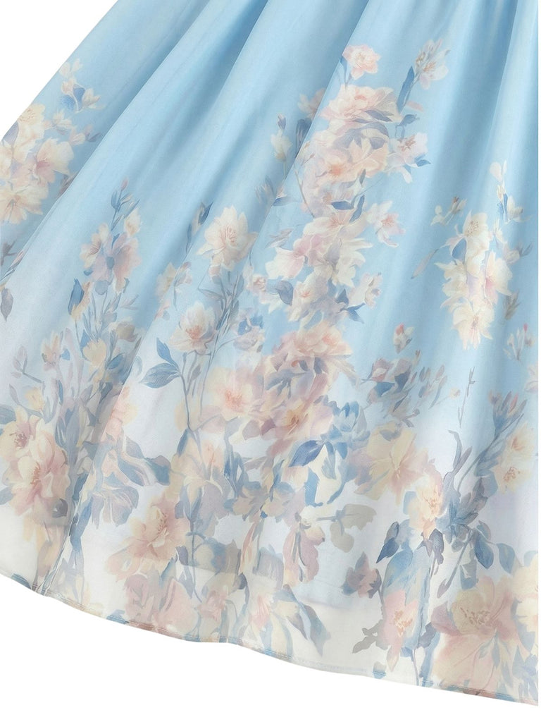 Abito Midi Senza Maniche Scollo a V a Fiori Anni '40 4