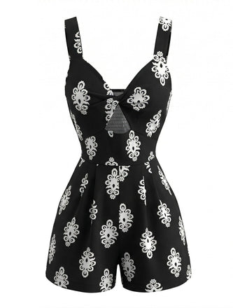 Tuta Corta Nera con Cut-Out e Intreccio Frontale Anni '50 2