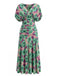 Abito Floreale Scollo a V Smock Waist - Verde Anni '40 2
