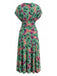 Abito Floreale Scollo a V Smock Waist - Verde Anni '40 3