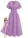 Abito a Piccoli Fiori Floreale Short Sleeves Fitted Midi - Viola Anni '40