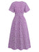 Abito a Piccoli Fiori Floreale Short Sleeves Fitted Midi - Viola Anni '40 3