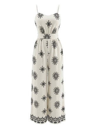 Tuta Lunga Bohemien con Spalline Sottili Arricciata Bianco Anni '70 2