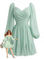 Abito Verde Chiaro Anni '50 in Chiffon con Manica a Lanterna e Volant