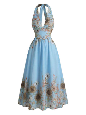 Abito Halter Scollo a V Sunflower Fitted Waist Svasato Anni '50
