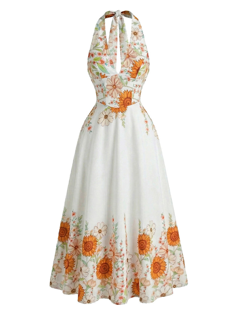 Abito Halter Scollo a V Sunflower Fitted Waist Svasato Anni '50 8