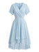 Abito Anni '50 in Chiffon Asimmetrico con Maniche a Volant e Scollo a V