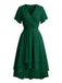 Abito Anni '50 in Chiffon Asimmetrico con Maniche a Volant e Scollo a V