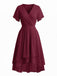Abito Anni '50 in Chiffon Asimmetrico con Maniche a Volant e Scollo a V