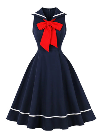 Abito Sailor Rosso con Fiocco Sleeveless Svasato Anni '50