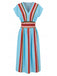 2PCS Top Blu Anni '40 a Righe con Scollo a V e Gonna