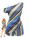 2 Pezzi 2PCS Colorblock a Righe One-Shoulder & Shorts Anni '40