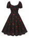 Abito Midi Nero Anni '50 Mela di Fragola con Scollo Quadrato