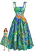 Abito con Spalline Sottili Stampa Pittura a Olio Floreale Verde Anni '50