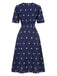 Blue 1950s Floral Embroidered Bow Dress 2