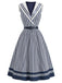 [Pre-Sale] Blue 1940s Striped V-Neck Dress 2