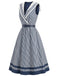 [Pre-Sale] Blue 1940s Striped V-Neck Dress 3