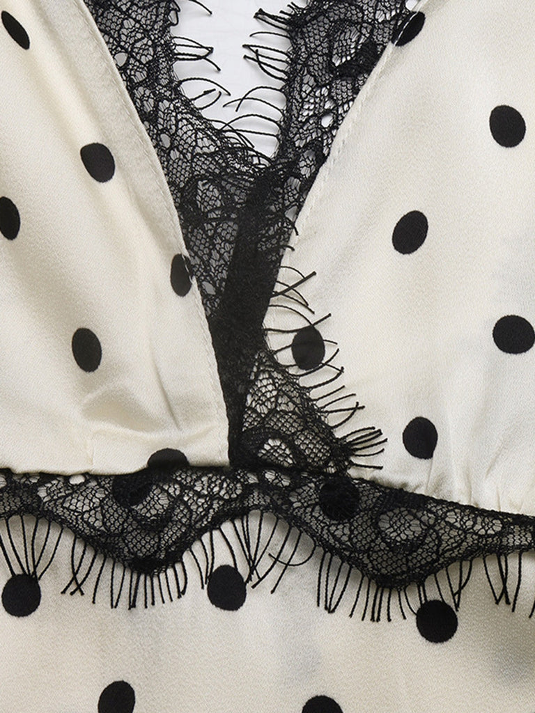 Apricot 1930s Polka Dot Lace V-Neck Dress 7