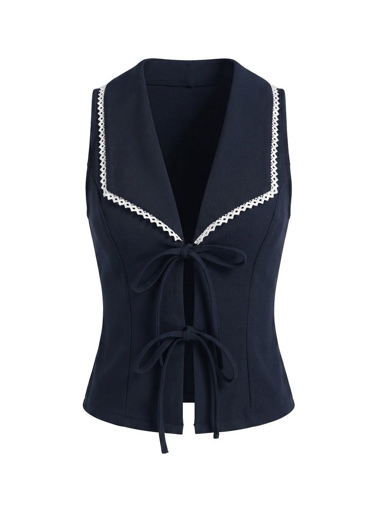 Navy 1950s Lapel Sleeveless Bodycon T-Shirt