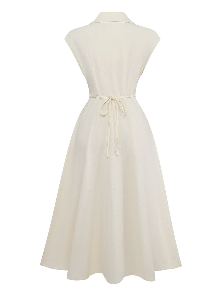 Beige 1940s Floral Puff Sleeve Midi Dress 3