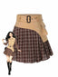 Gonna plissettata patchwork quadri marrone anni '60