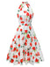 Abito rose acquerello scollo all'americana bianco anni '50