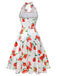 Abito rose acquerello scollo all'americana bianco anni '50