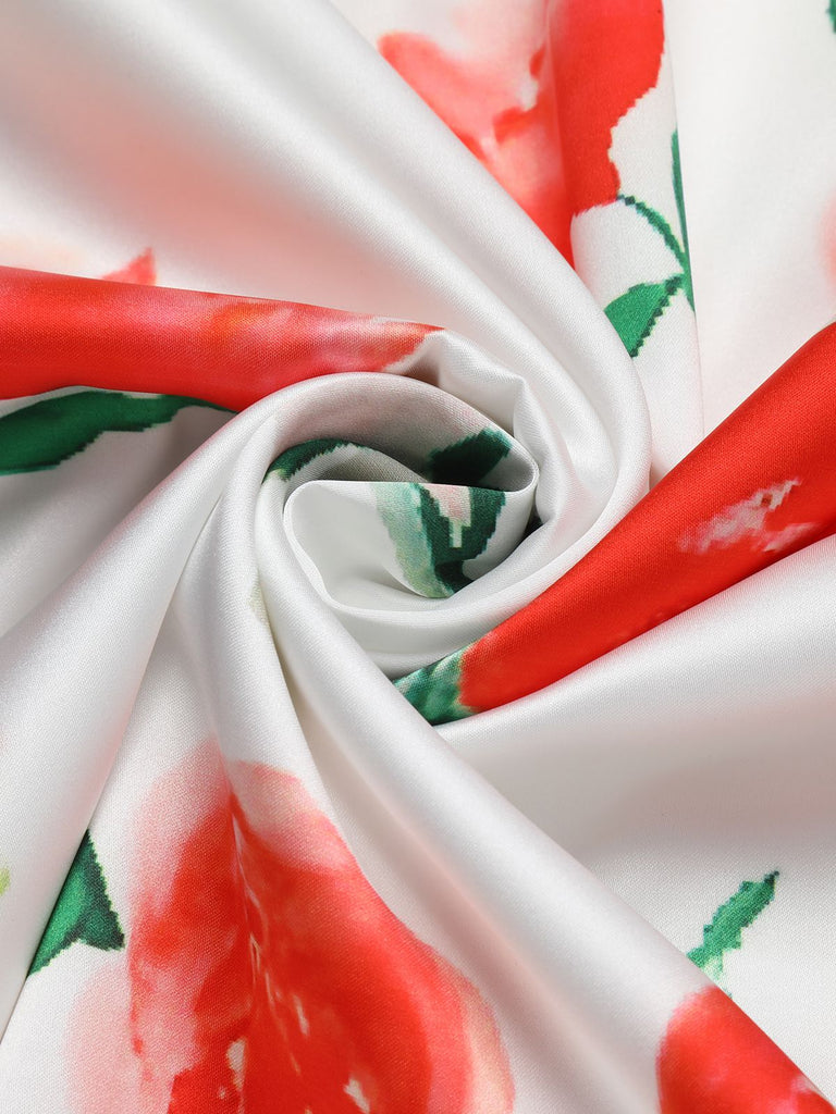 Abito rose acquerello scollo all'americana bianco anni '50
