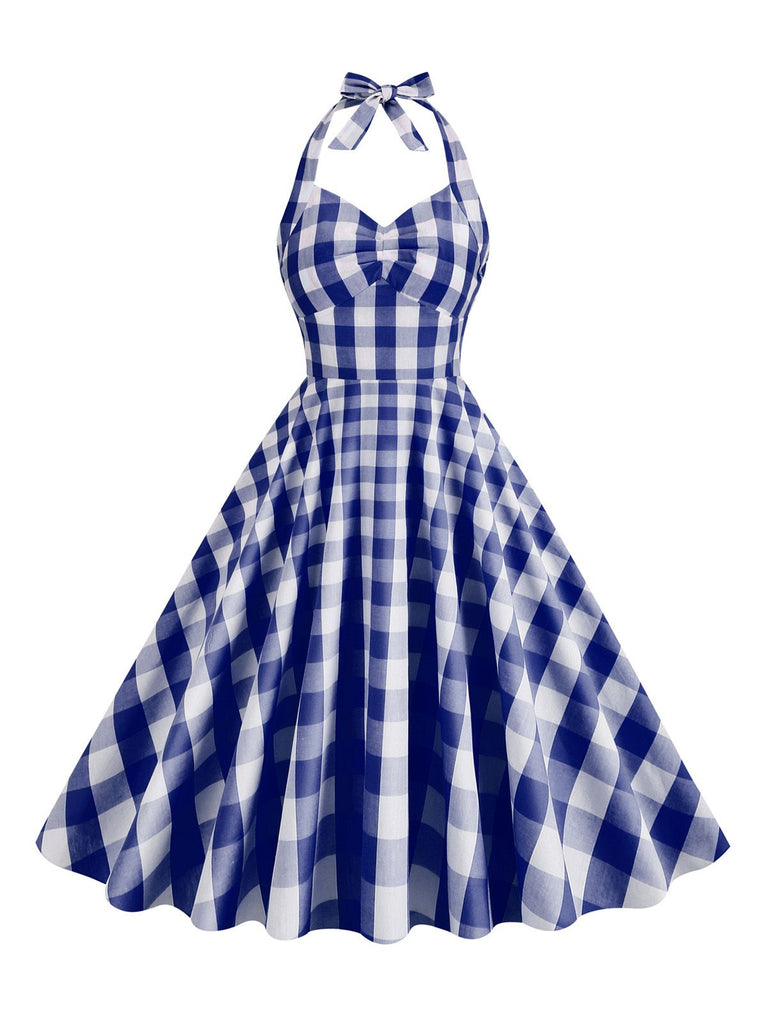 Abito a ruota plaid con scollo all'americana anni '50