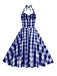 Abito a ruota plaid con scollo all'americana anni '50