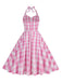 Abito a ruota plaid con scollo all'americana anni '50