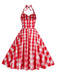 Abito a ruota plaid con scollo all'americana anni '50