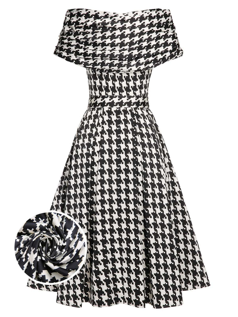 Abito in pied de poule a maniche corte nero anni '50