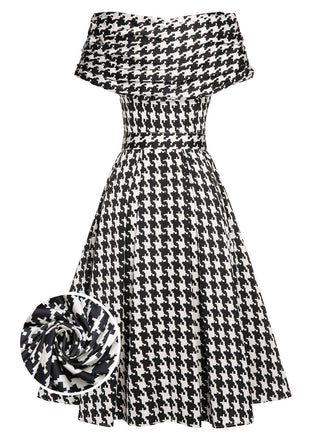 Abito in pied de poule a maniche corte nero anni '50