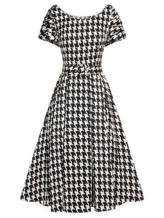 Abito in pied de poule a maniche corte nero anni '50