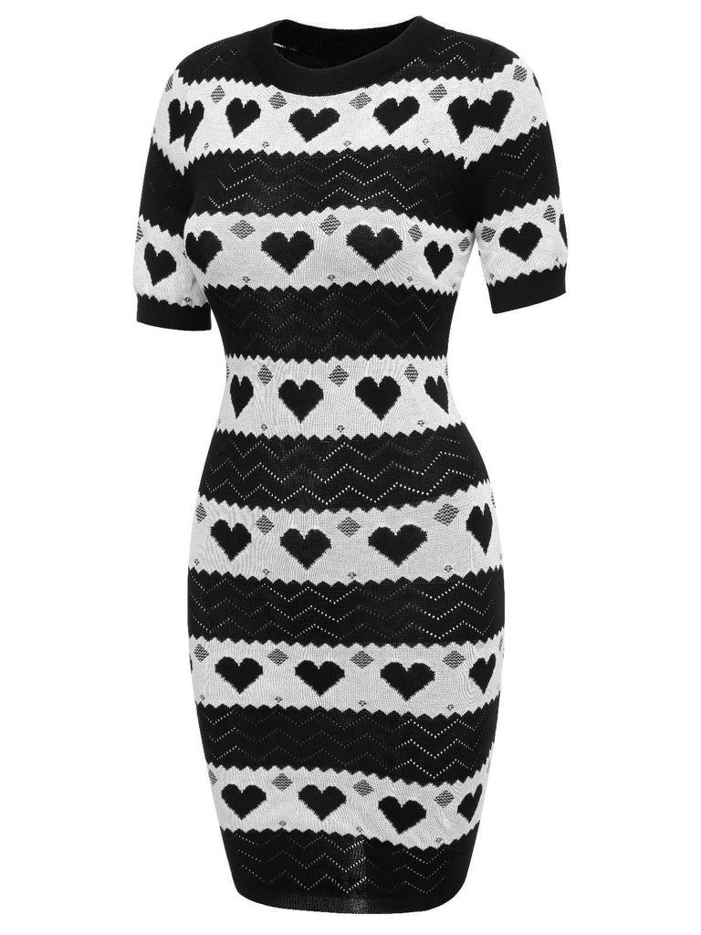 Abito in maglia a cuore a contrasto nero anni '60
