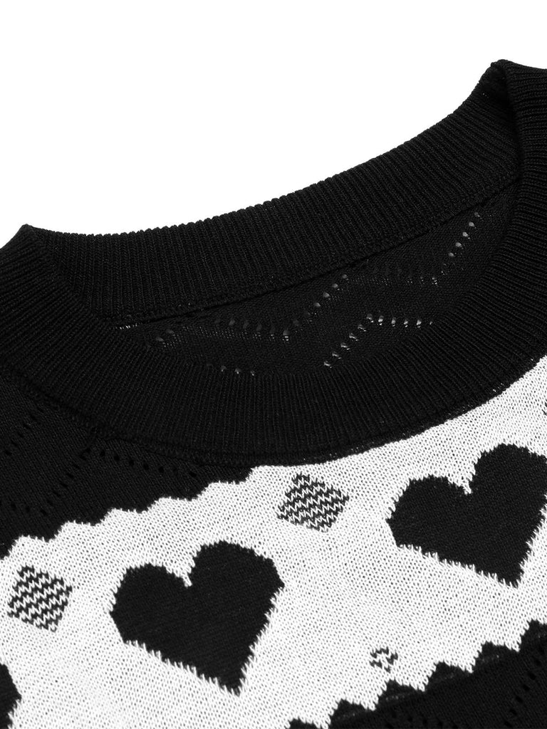 Abito in maglia a cuore a contrasto nero anni '60