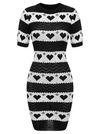 Abito in maglia a cuore a contrasto nero anni '60