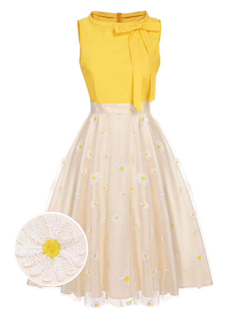 Abito patchwork papillon a margherite giallo anni '50