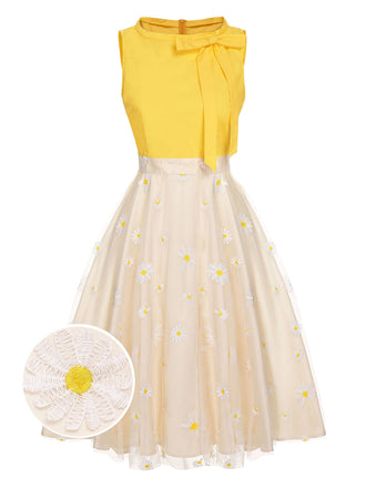 Abito patchwork papillon a margherite giallo anni '50