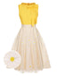 Abito patchwork papillon a margherite giallo anni '50