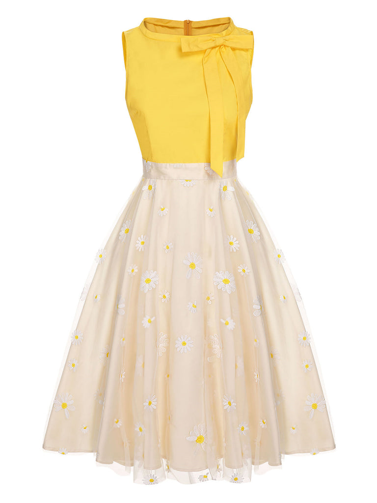 Abito patchwork papillon a margherite giallo anni '50