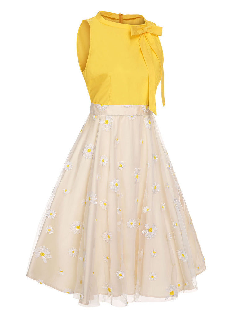 Abito patchwork papillon a margherite giallo anni '50