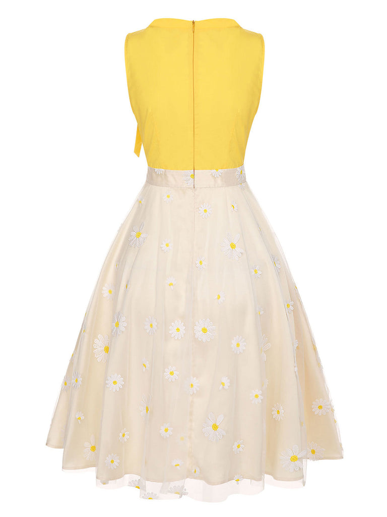 Abito patchwork papillon a margherite giallo anni '50